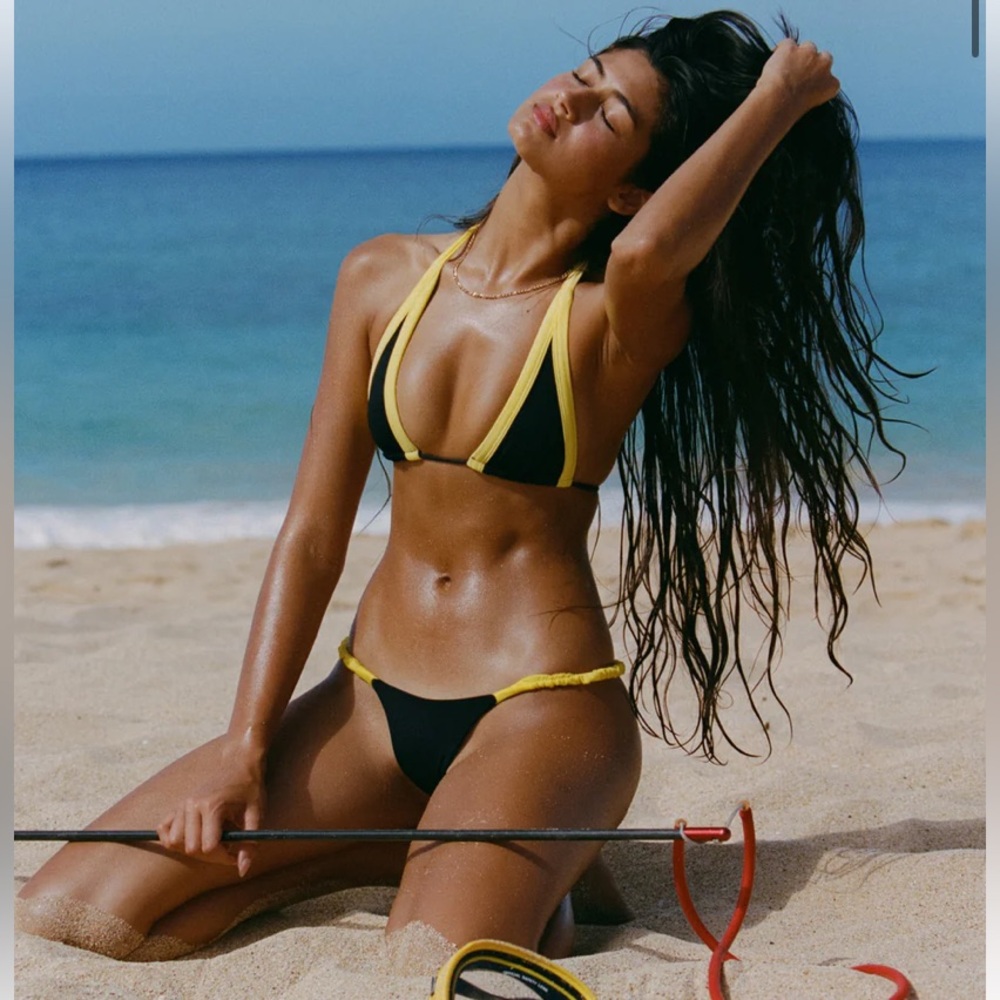 Indah Yellow and Black Minimalist Bikini, Zeenah top and Zuki bottom